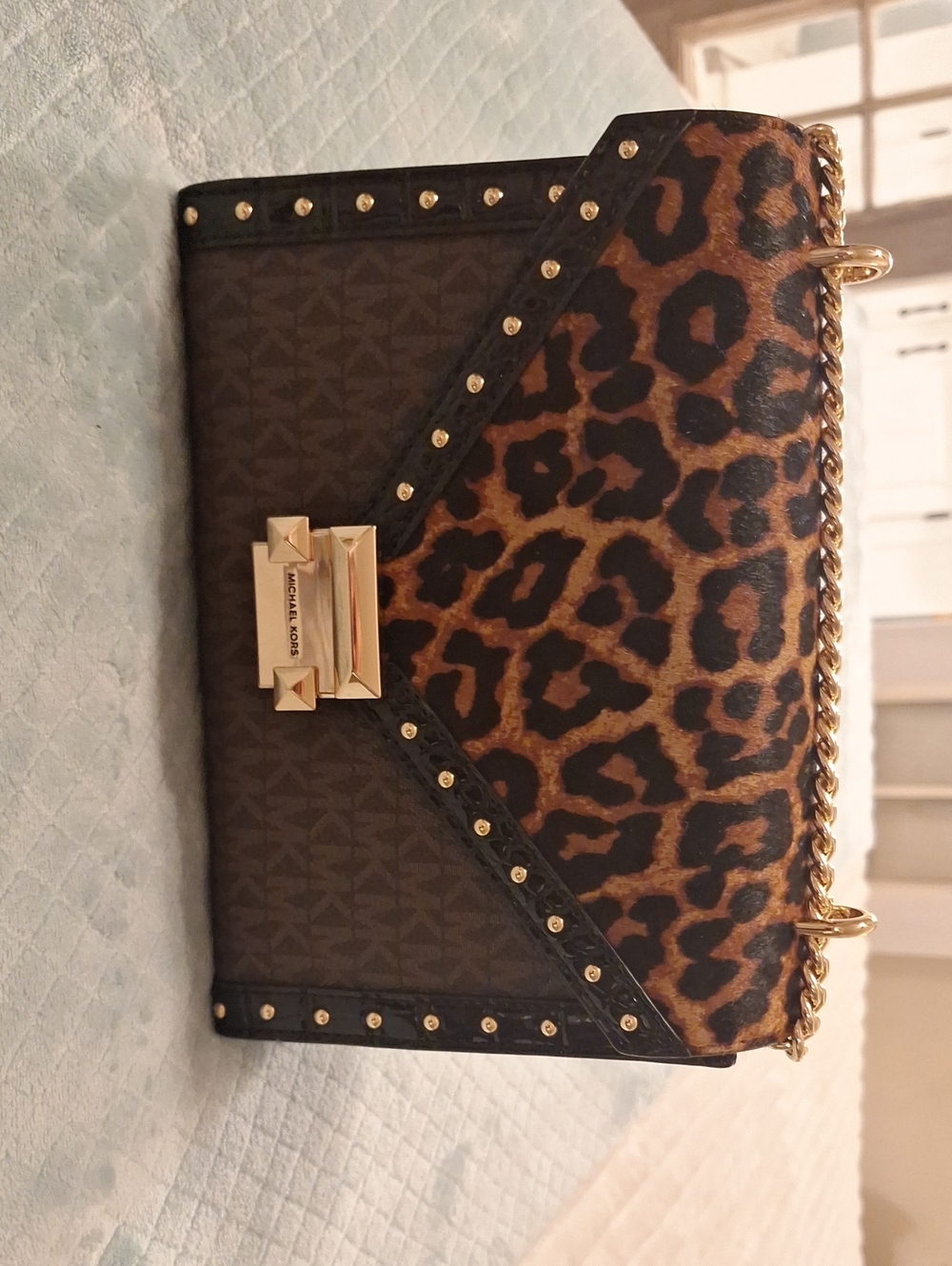 Michael Kors Brown Leopard-Print Chain Shoulder Bag